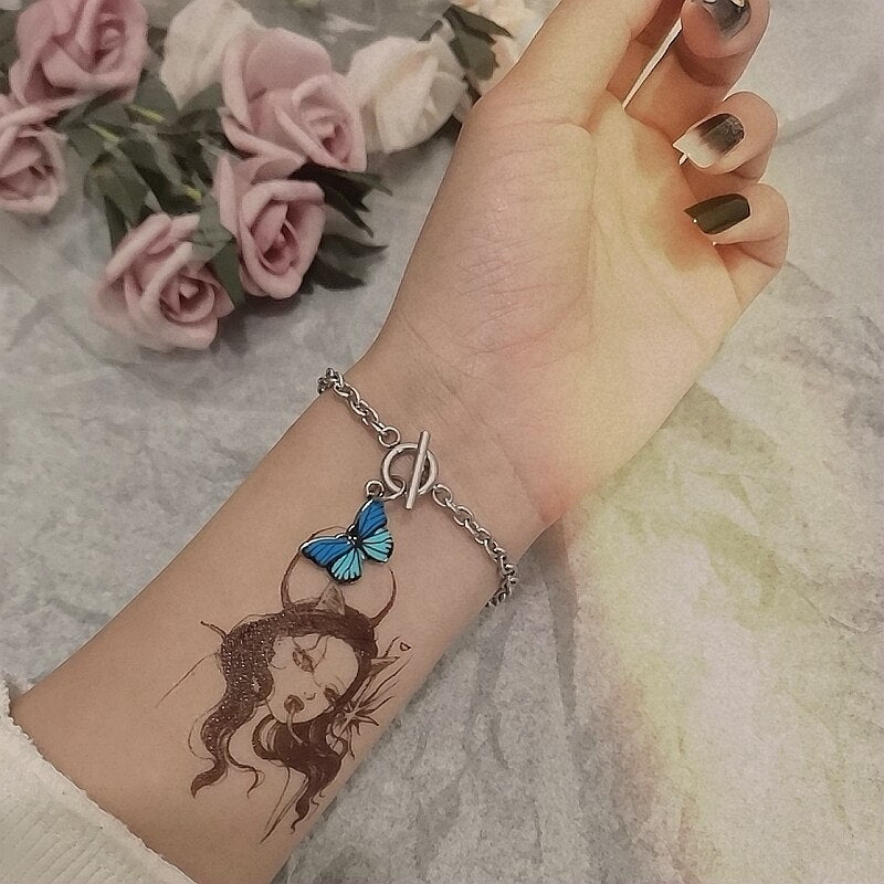 Korean Blue Gradient Butterfly Necklace for Women Girls Silver Color Butterflies Pendant Choker Necklaces Jewelry Gift