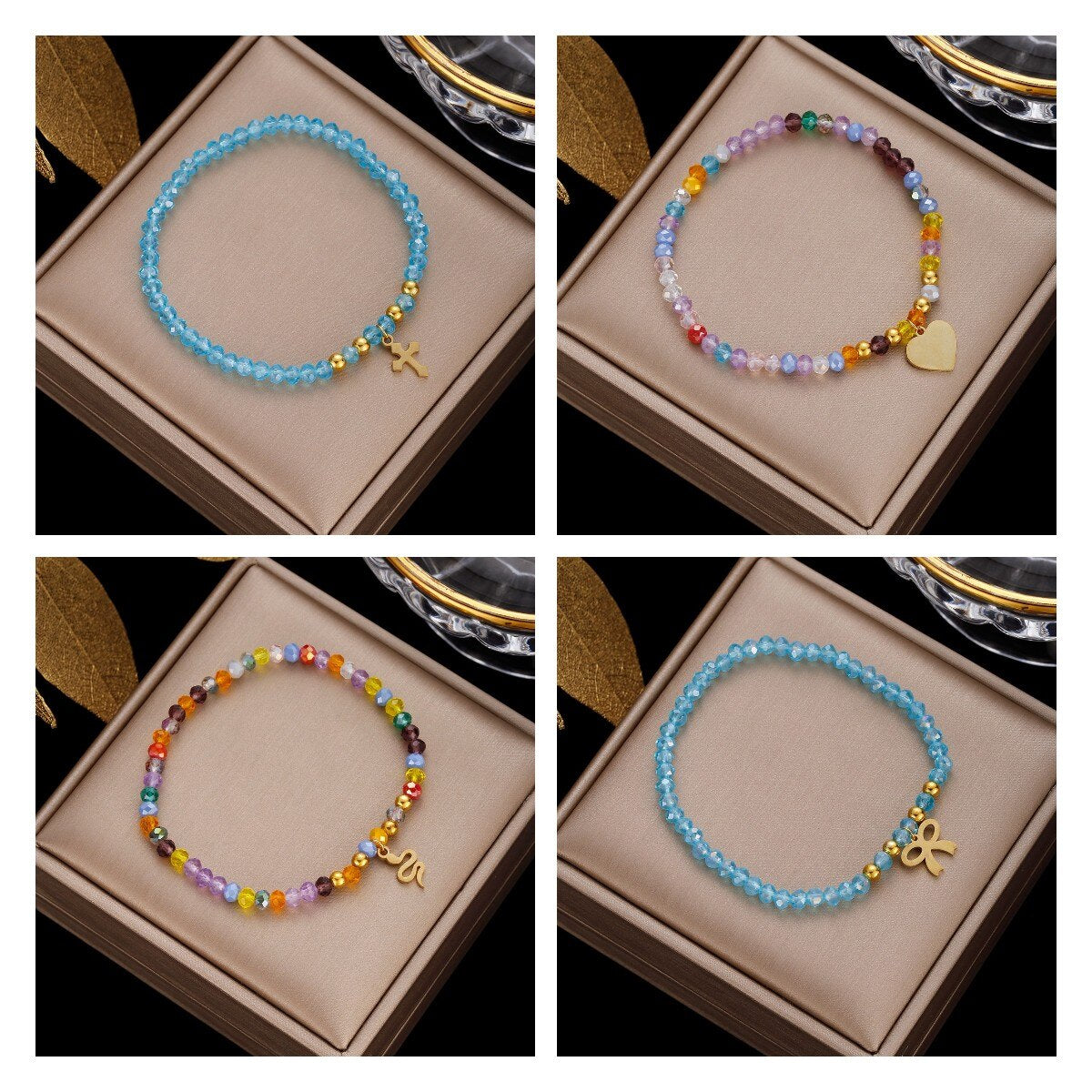 Korean Bohemian Crystal Beads Rope Bracelets For Women Girls Heart Bow Leaf Pendant Charm Wrap Bracelet Pulseira Feminina