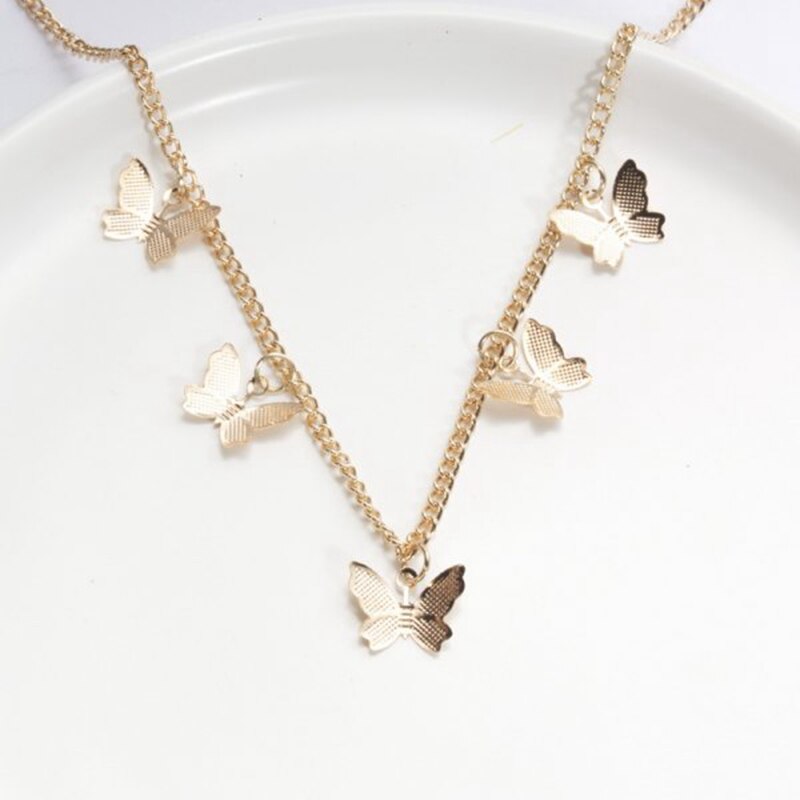 Korean Boho Butterfly Women Necklace Choker Jewelry Accessories Gold Color Chain Pendant Lady Summer Girls Gift 2021