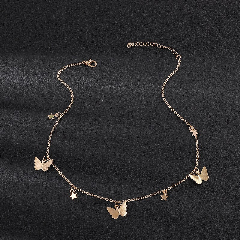 Korean Boho Butterfly Women Necklace Choker Jewelry Accessories Gold Color Chain Pendant Lady Summer Girls Gift 2021