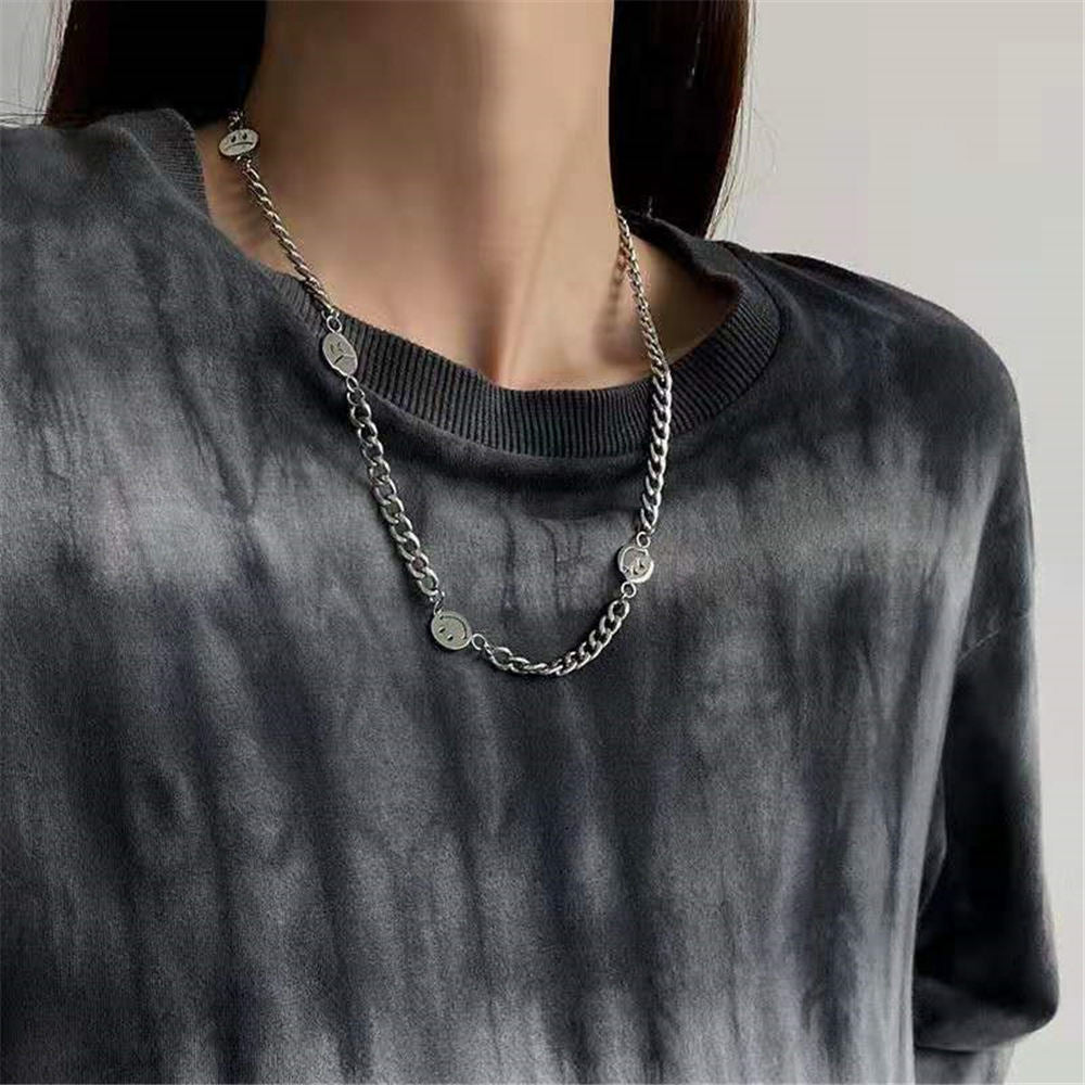 Korean Boho Colorful Enamel Beads Pearl Smile Necklace Choker for Women Girls Butterfly Necklace Hip Hop Jewelry 2021