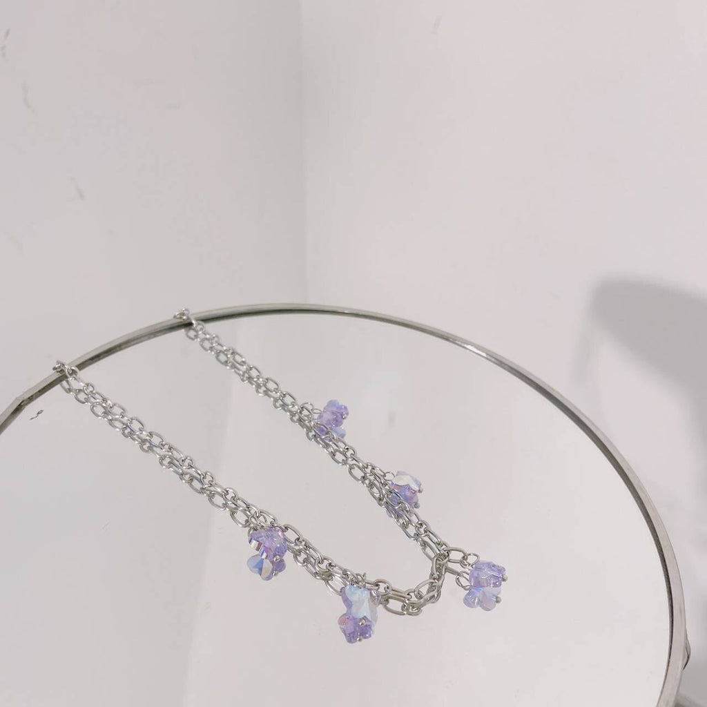 Korean Charms Butterfly Clavicle Chain Crystal Necklaces for Women Metal Vintage Y2K Choker Necklace 90s Style Aesthetics Friend