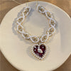 Korean Charms Pearl Heart Shaped Crystal Pendant Necklace Vintage Harajuku Y2K Punk Choker Necklace Gossip Girl 90s Jewelry Gift