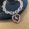 Korean Charms Pearl Heart Shaped Crystal Pendant Necklace Vintage Harajuku Y2K Punk Choker Necklace Gossip Girl 90s Jewelry Gift