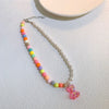 Korean Colorful Asymmetric Transparent Resin Acrylic Pearl Bear Animal Pendant Clavicle Necklace For Women Party Jewelry Gifts