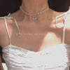 Korean Cute Butterfly Choker Necklace For Women Beaded Chain 2021statement Pendant Female Collar pearl Jewelry