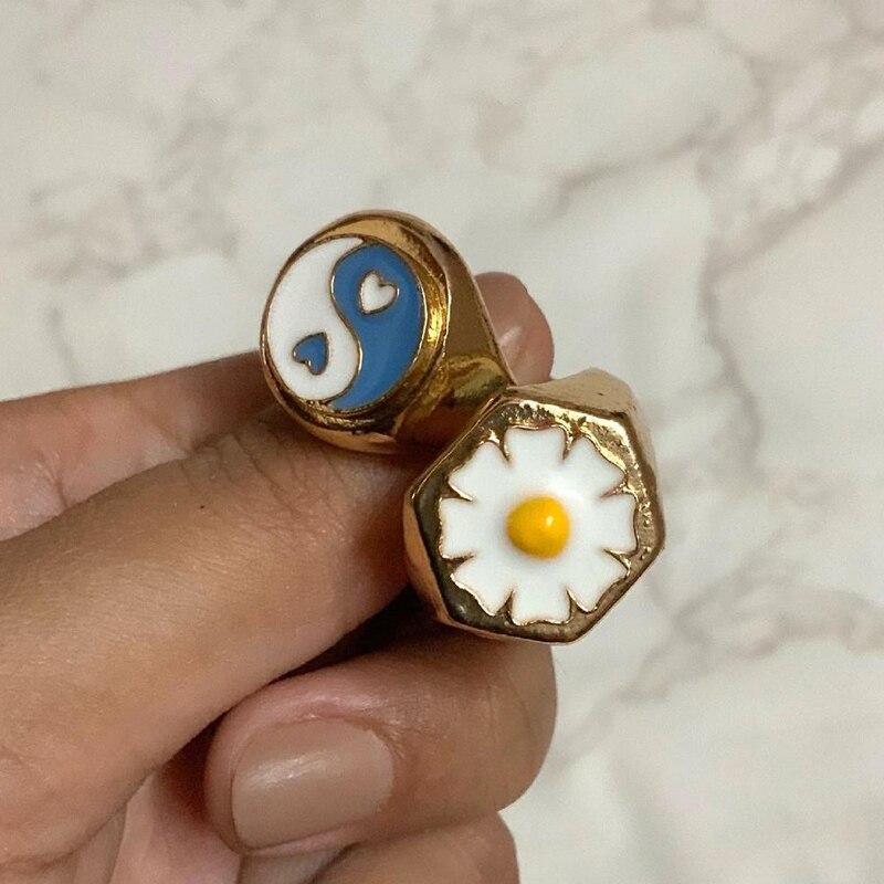 Korean Cute Enamel Daisy Rings For Women Y2K Heart Butterfly Tai Chi Ring 2023 Trendy Aesthetic Jewerly Couple Gift bague femme