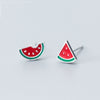 Korean Cute Small Watermelon Pure 925 Sterling Silver Fruit Stud Earrings For Women Girls Kids Mini Minimalist Jewelry Love Gift