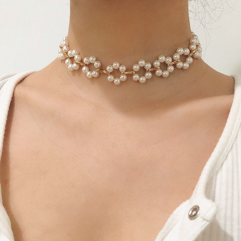 Plum Blossom Daisy Flower Choker Necklace – Crystal Beads & Imitation Pearl With Toggle Clasp – Elegant Boho Clavicle Chain For Women & Girls - View #13