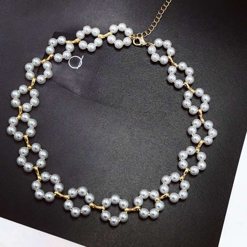 Korean Elegant  Pearl Beads Choker Necklace For Women Girls Flower Crystal ShortNecklace Party Jewelry