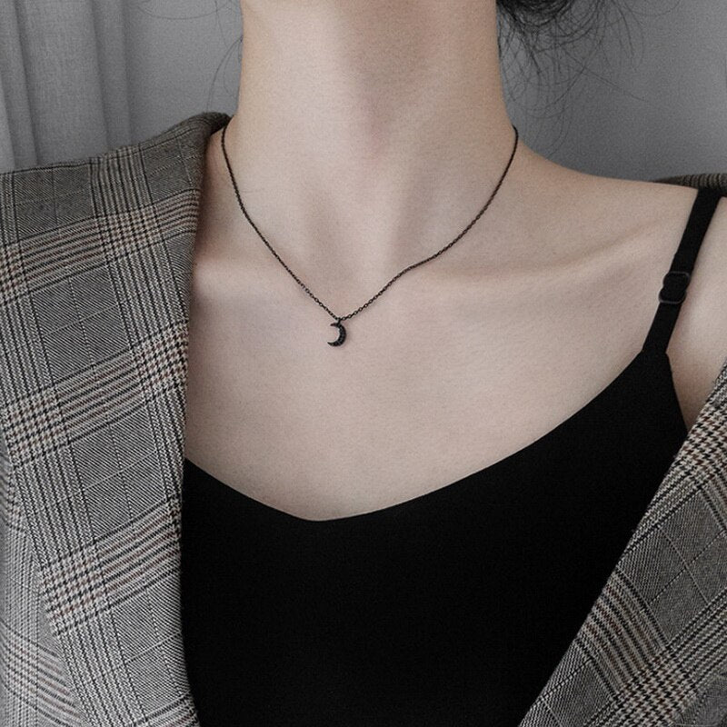 Korean Black Moon Planet Pendant Hollow Flower Bowknot Choker Necklace Women Simple Clavicle Chian Jewelry Party Gift