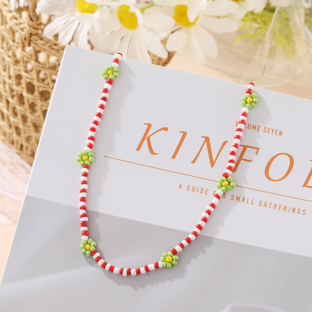 Korean Colorful Little Daisy Flower Beaded Necklace For Women Bohemian Beads Clavicle Chain Choker Necklace Jewelry