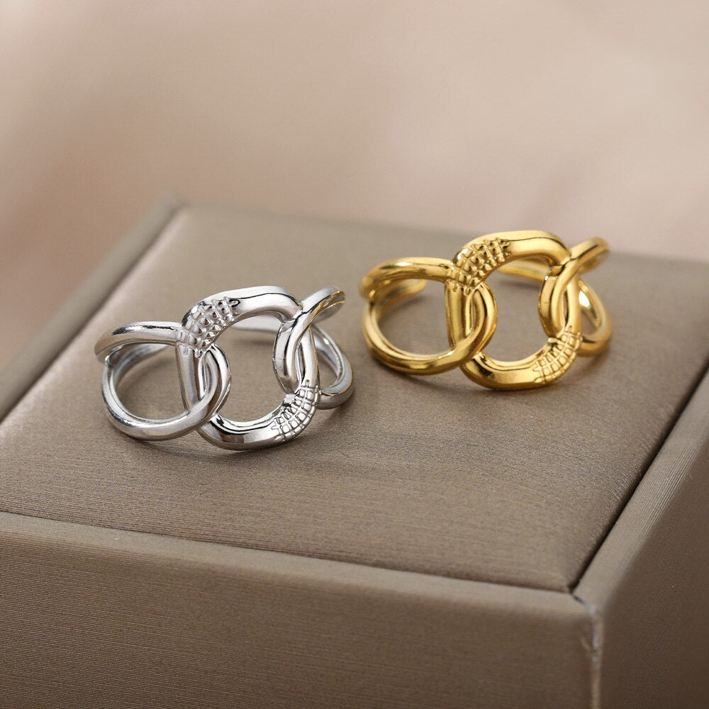 Korean Cross Wide Chain Rings For Women Stainless Steel Gold Color Adjustable Ring Party Jewelry Gift anillos