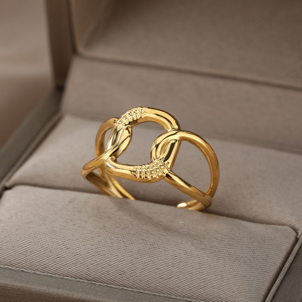 Korean Cross Wide Chain Rings For Women Stainless Steel Gold Color Adjustable Ring Party Jewelry Gift anillos