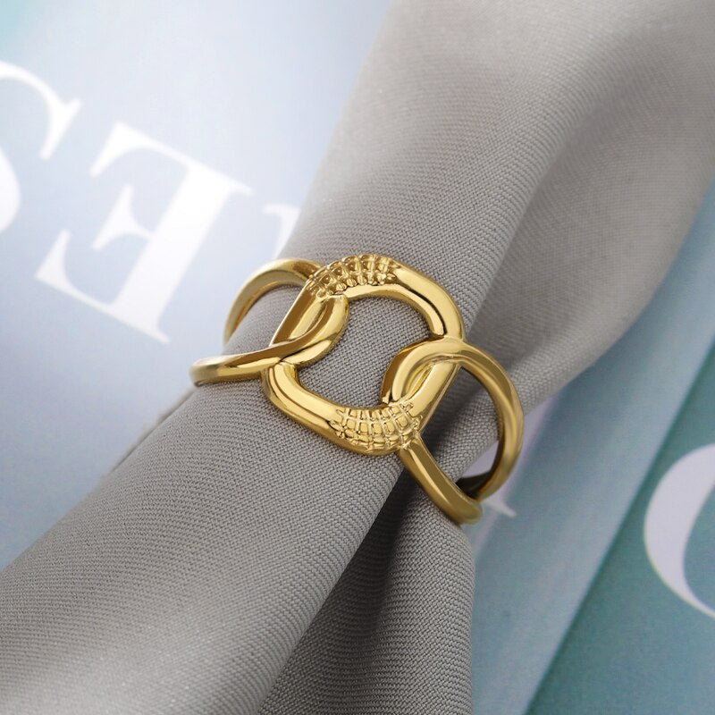 Korean Cross Wide Chain Rings For Women Stainless Steel Gold Color Adjustable Ring Party Jewelry Gift anillos