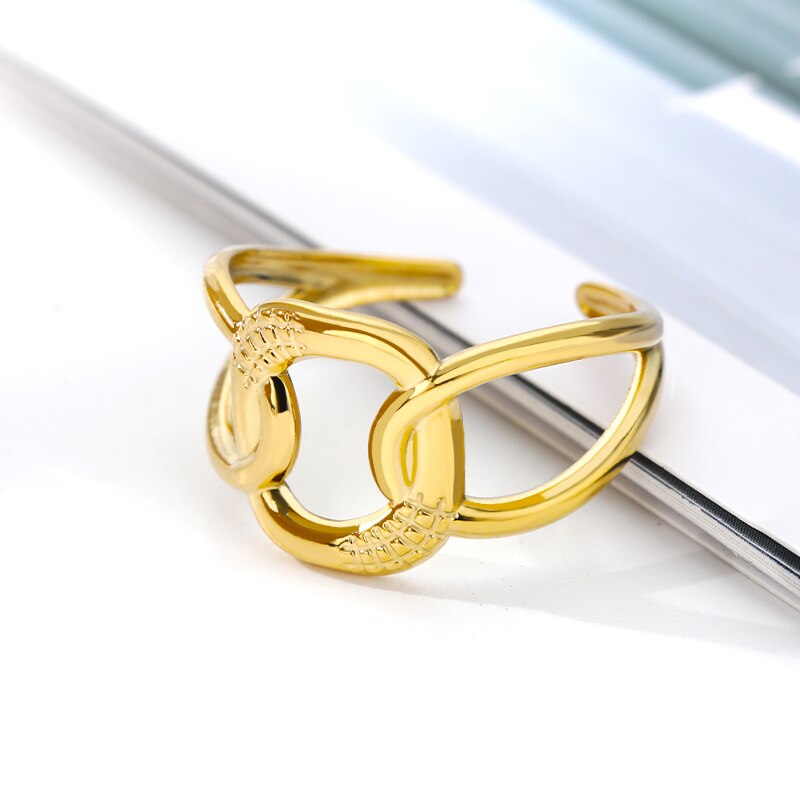 Korean Cross Wide Chain Rings For Women Stainless Steel Gold Color Adjustable Ring Party Jewelry Gift anillos