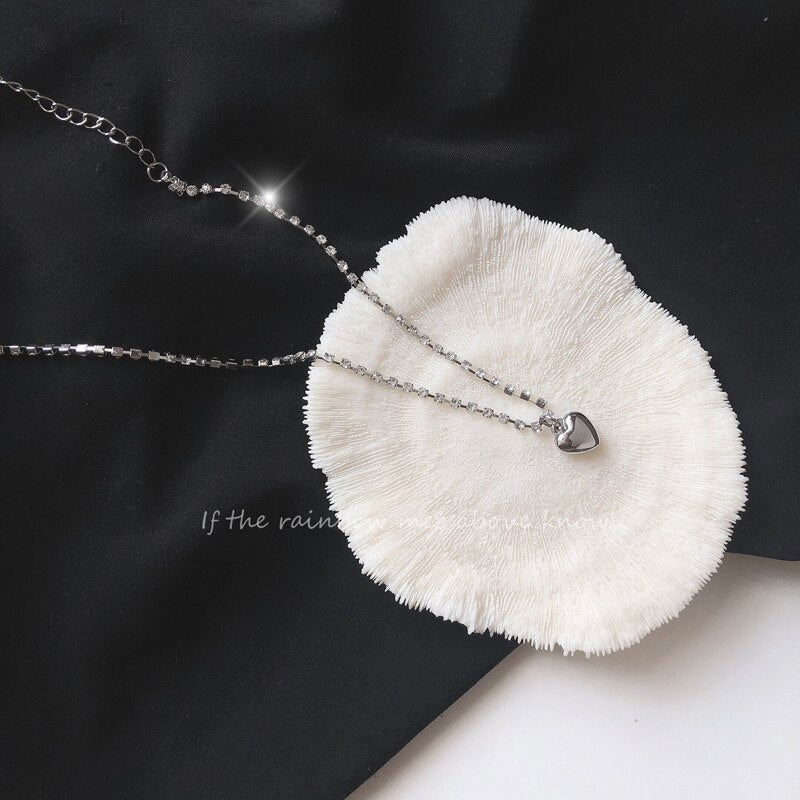 Korean Cubic Zirconia Chain Heart Necklace Fairy Punk Collar Choker Short Vintage Collier Goth Lolita Y2k Jewelry Gift