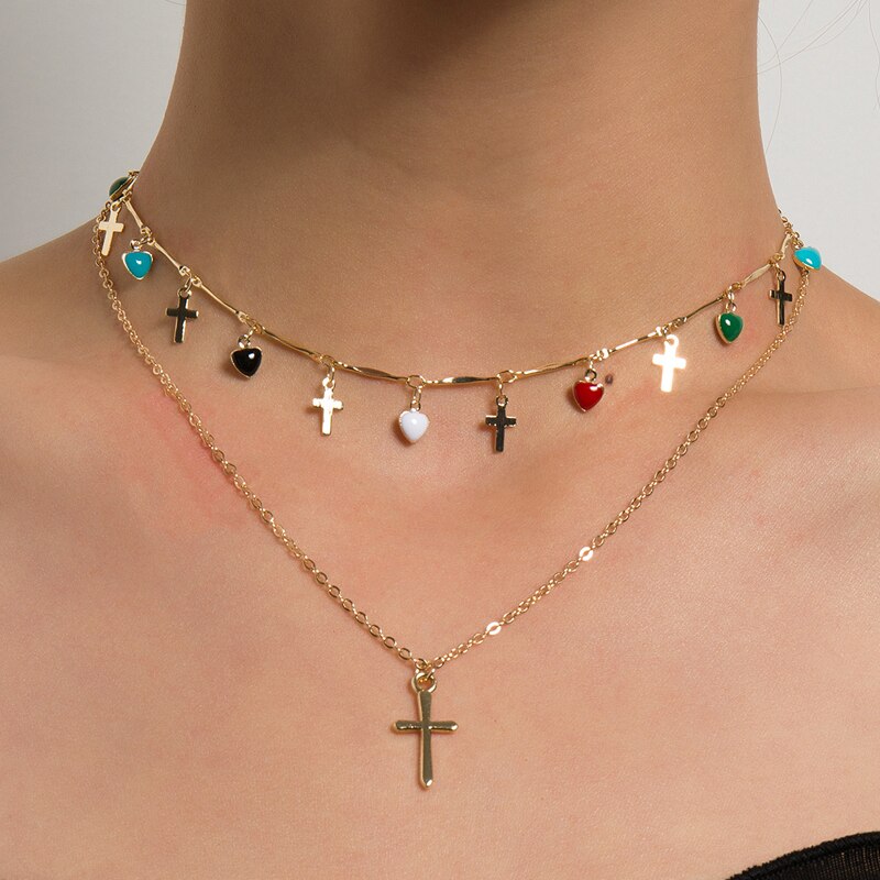 Korean Double Layer Moon Daisy Necklace Short Long Neck Chain Wedding Jewelry Colorful Bead Eye Round Summer Collar Gift