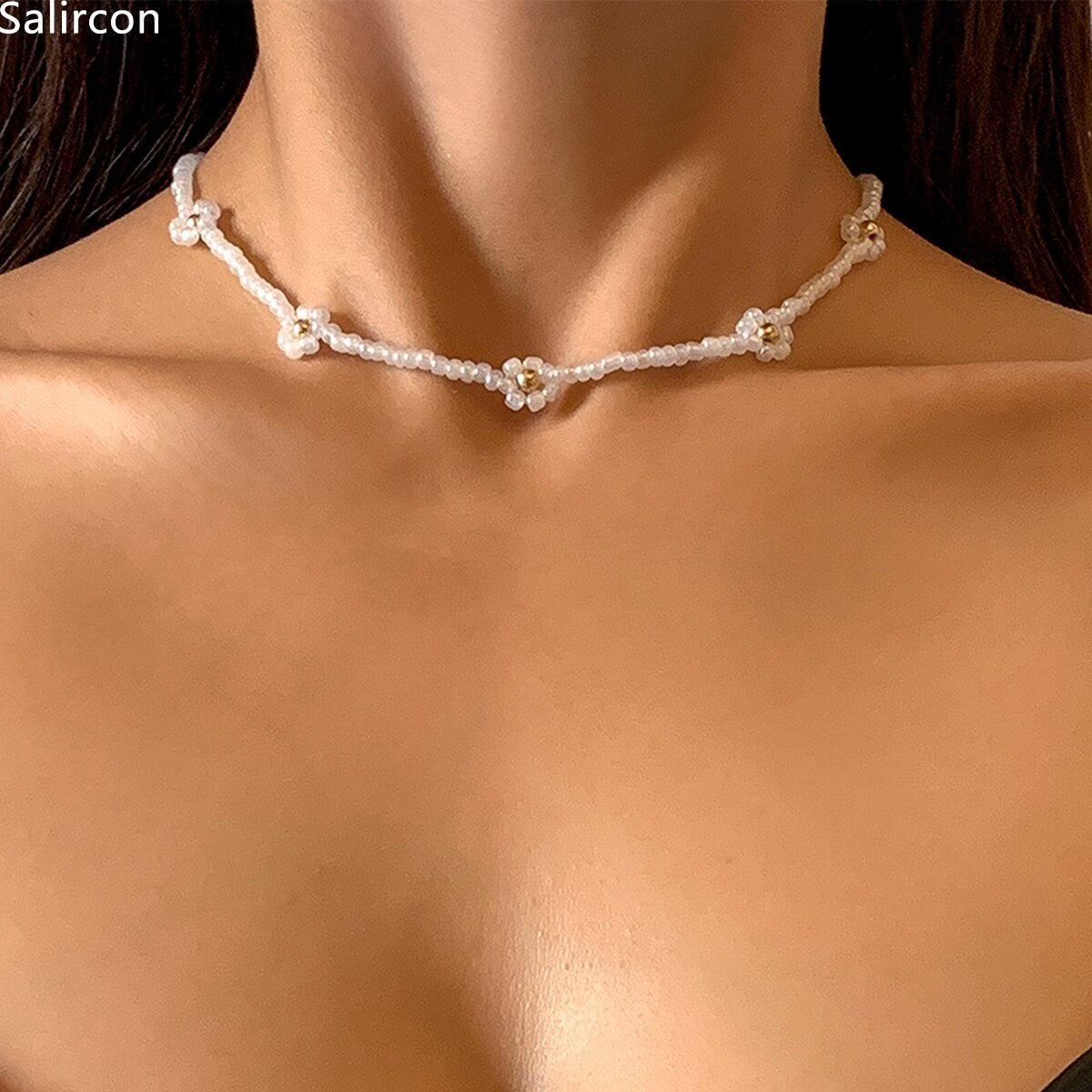 Korean Hand-woven Plastic Beaded Short Clavicle Chain Choker Necklace For Women Girls Children Flowers Neck Jewelry