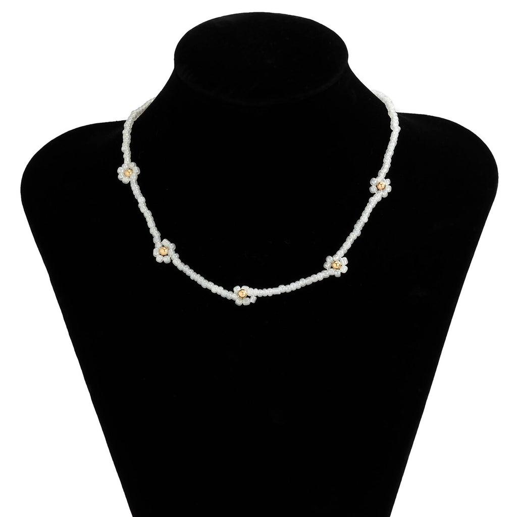 Korean Hand-woven Plastic Beaded Short Clavicle Chain Choker Necklace For Women Girls Children Flowers Neck Jewelry