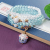 Korean Fashion Lovely Maneki Neko Natural Blue Chalcedony Stone Buddha Bracelet Musica Blingbling Bracelet Friends Gift