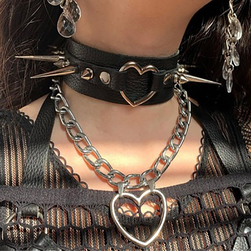 Korean Metal Heart Shape Pendant Necklace for Women Men Neck Chains Jewelry Hiphop Punk Chain Chokers Necklaces Gift New