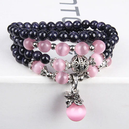 Korean Fashion Natural Bluesand and White Opal Stone Money Pocket Pendant Buddha Prayer Beads Bracelet