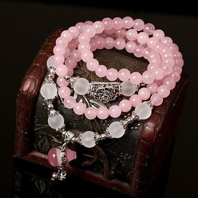Korean Fashion Natural Pink Quartz Stone Bracelet Bring Good Luck Handmade Crystal Beads with Calabash Pendant Lovely Bracelet