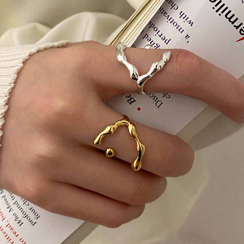 Korean Silver Gold Colour Geometry Wave Rings For Women Jewelry 2022 Trend  Ring For Girls  Retro