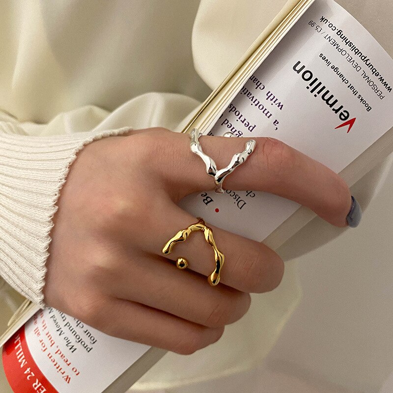 Korean Silver Gold Colour Geometry Wave Rings For Women Jewelry 2022 Trend  Ring For Girls  Retro