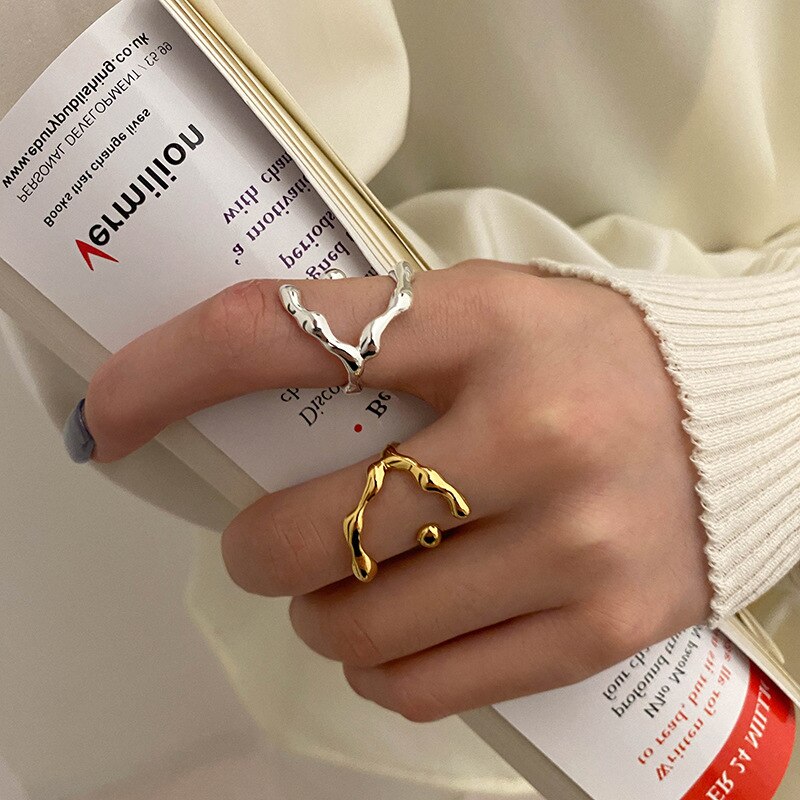 Korean Silver Gold Colour Geometry Wave Rings For Women Jewelry 2022 Trend  Ring For Girls  Retro