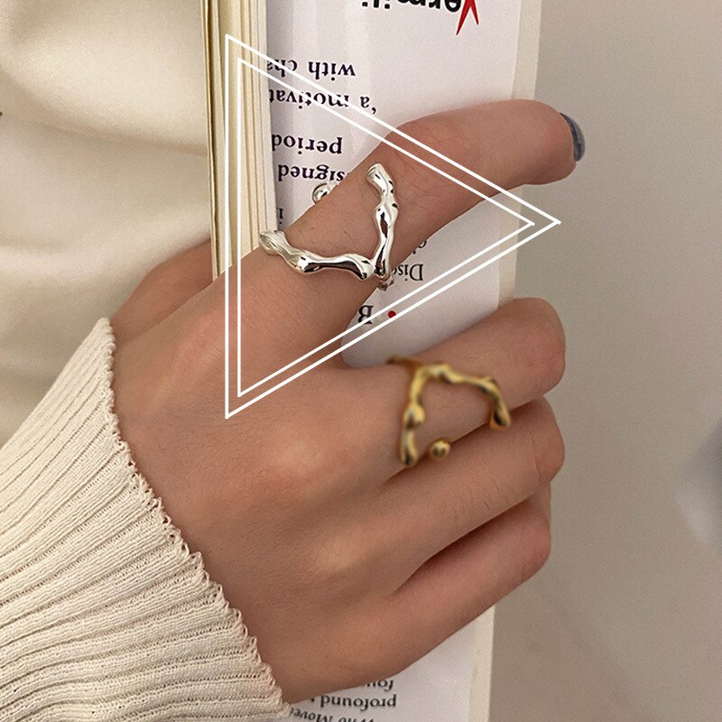 Korean Silver Gold Colour Geometry Wave Rings For Women Jewelry 2022 Trend  Ring For Girls  Retro
