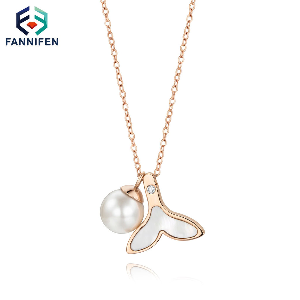 Korean  Stainless Steel Pearl Fish Tail Necklace For Women Jewelry Accessories Eagle Pendant Valentine's Day Holiday Gift