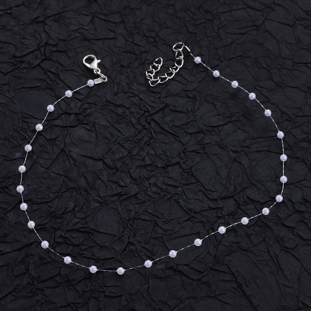 Korean Women Temperament Jewelry Pearl Fish Line Clavicle Necklace Invisible Simple Ladies Clavicle Chain Party Matching