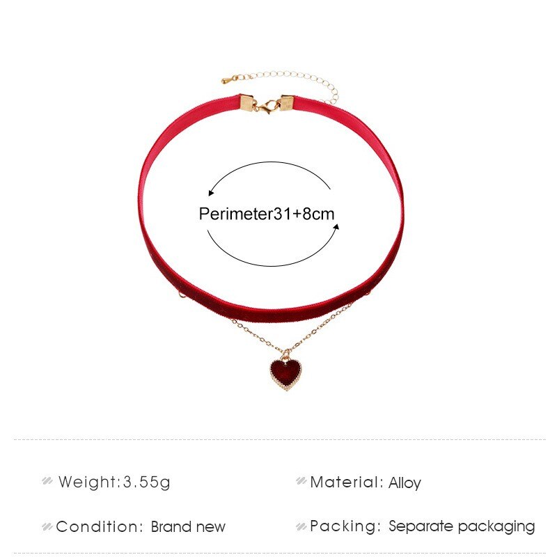 Korean Flannel Sexy Short Necklace for Women Black Two-layer Love Pendant Necklace Clavicle Chain Choker Jewelry Gift