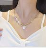 Korean Geometric Irregular Pearl Metal Chain Collar Necklace