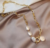 Korean Geometric Irregular Pearl Metal Chain Collar Necklace