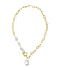 Korean Geometric Irregular Pearl Metal Chain Collar Necklace