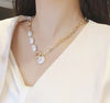 Korean Geometric Irregular Pearl Metal Chain Collar Necklace