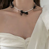 Korean Girl Necklace Female Summer Niche Design Sense Wild Net Red Pearl Bow Necklace Women  Sales Collares