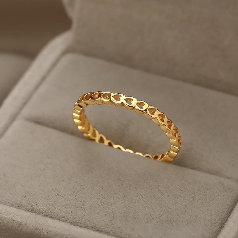 Korean Hollow Heart Rings For Women Gold Color Stainless Street Couple Ring Lover Wedding Band Jewerly Gift bague femme