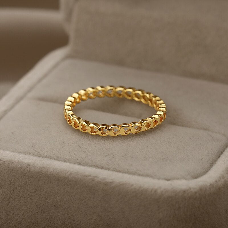 Korean Hollow Heart Rings For Women Gold Color Stainless Street Couple Ring Lover Wedding Band Jewerly Gift bague femme