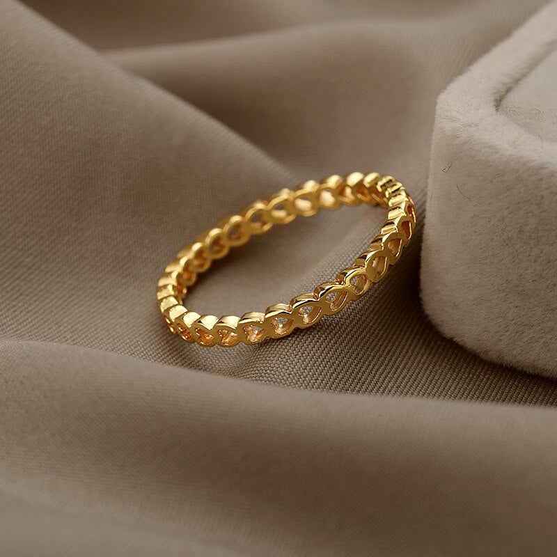 Korean Hollow Heart Rings For Women Gold Color Stainless Street Couple Ring Lover Wedding Band Jewerly Gift bague femme