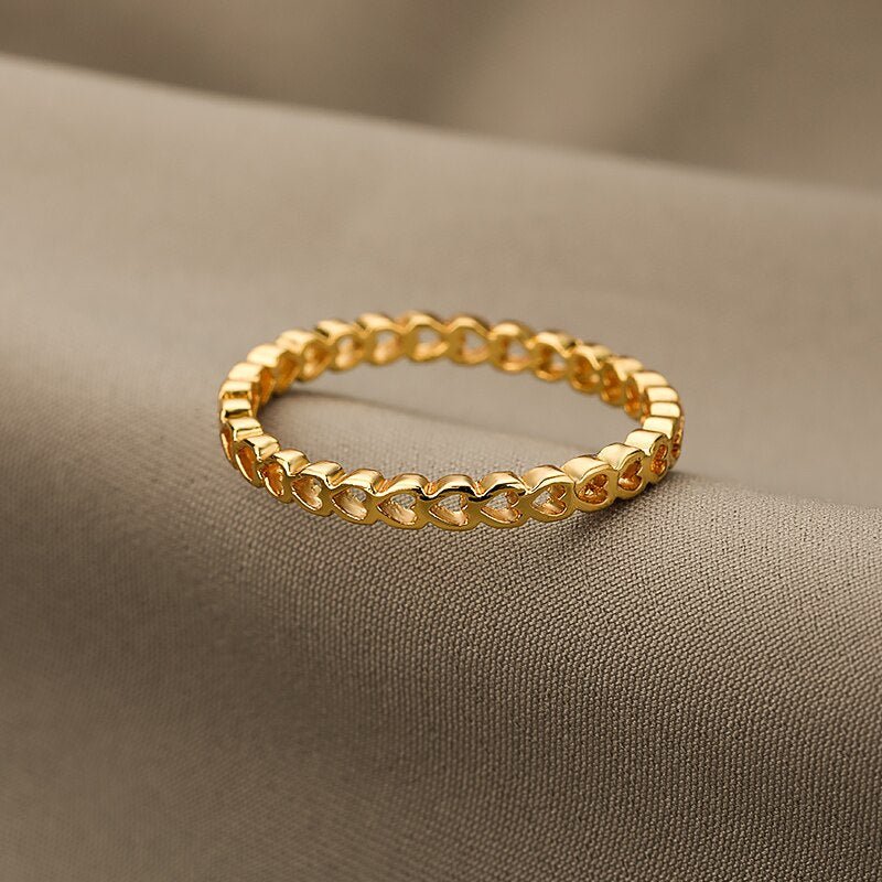 Korean Hollow Heart Rings For Women Gold Color Stainless Street Couple Ring Lover Wedding Band Jewerly Gift bague femme