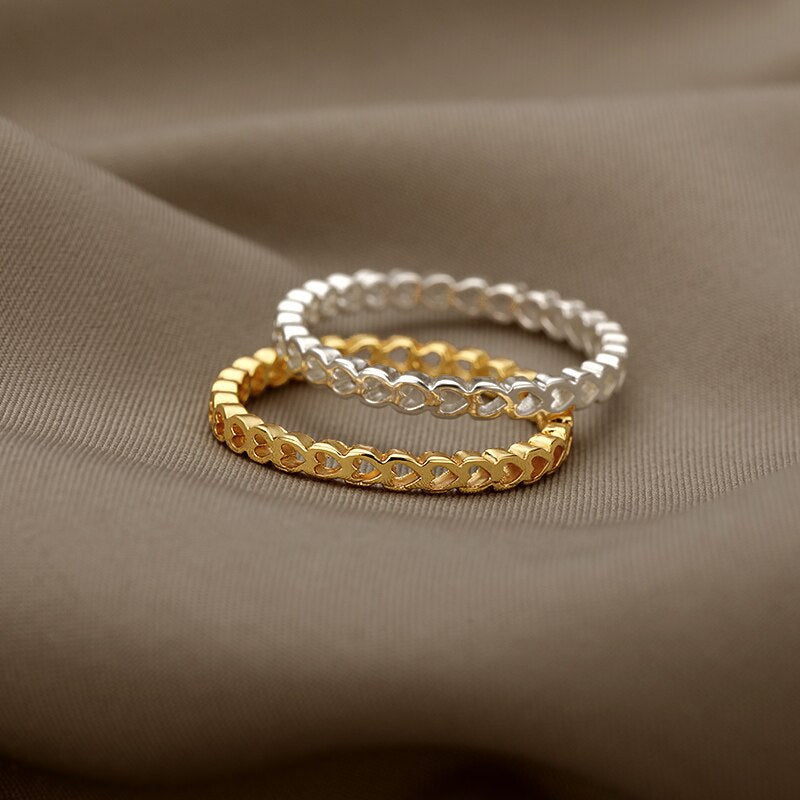 Korean Hollow Heart Rings For Women Gold Color Stainless Street Couple Ring Lover Wedding Band Jewerly Gift bague femme