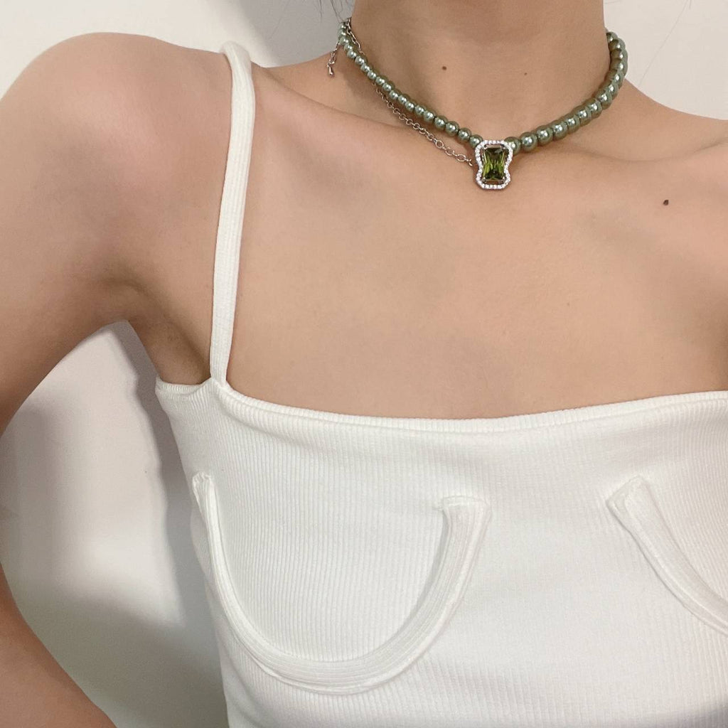 Korean Imitation Pearls Clavicle Chain Crystal Necklaces for Women Metal Vintage Y2K Choker Necklace 90s Style Aesthetics Friend