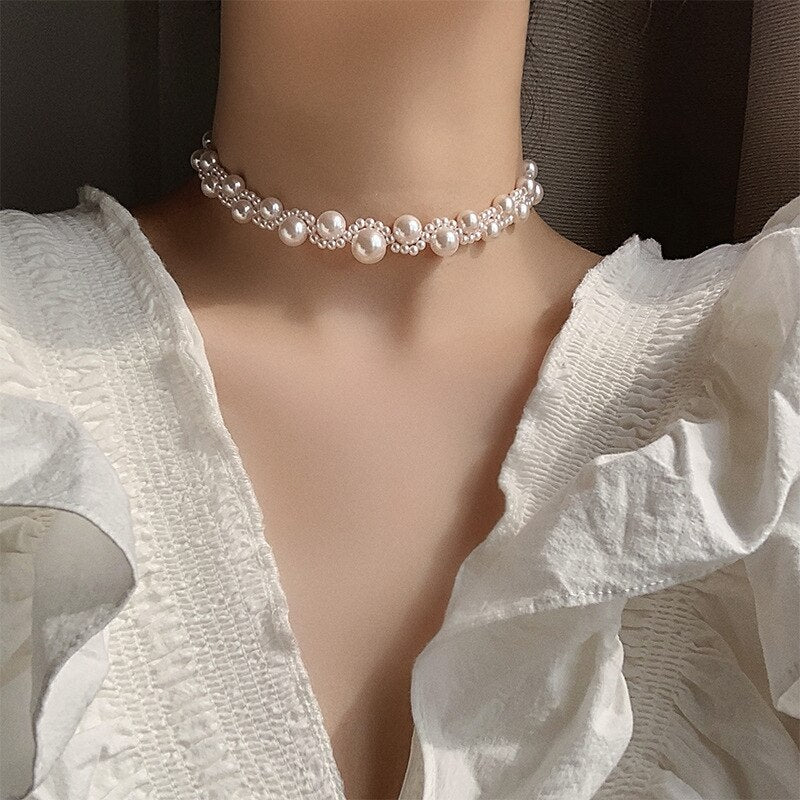 Korean Japan Designs Imitation Pearl Necklace Choker Handmade Sweet Accessories