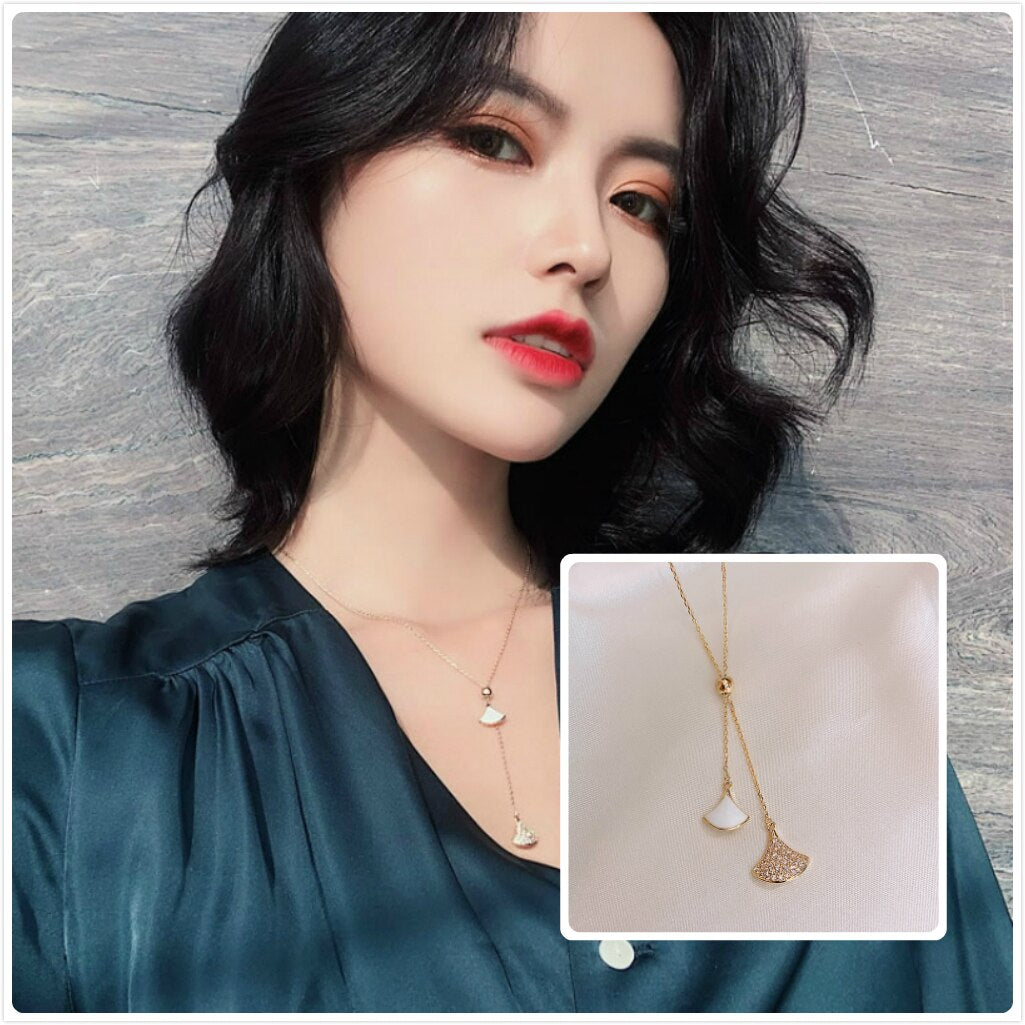 Korean Jewelry Necklace Gothic Simple Fan-shaped Rhinestone Clavicle Chain Punk  Brand Necklace Women
