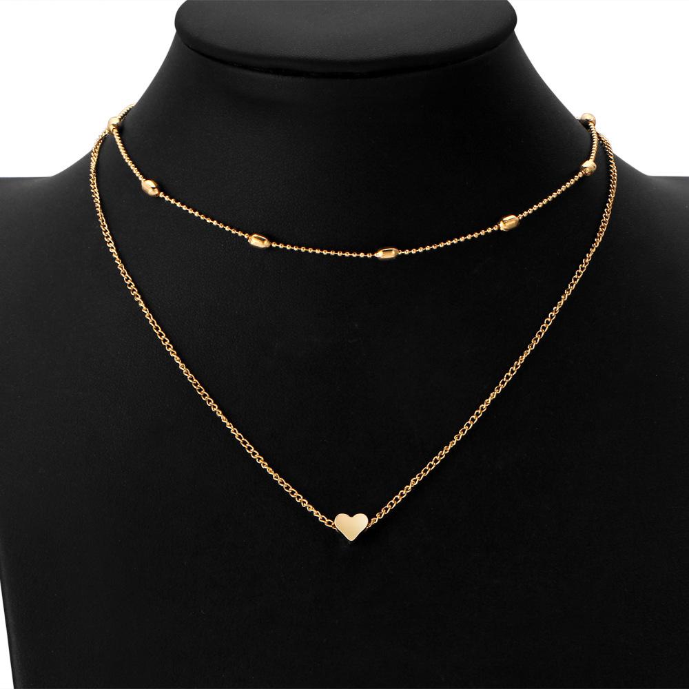 Korean Jewelry Vintage Steampunk Fashion Simple Copper Heart Multi - Layer Clavicle Necklace Wholesale Necklace Women