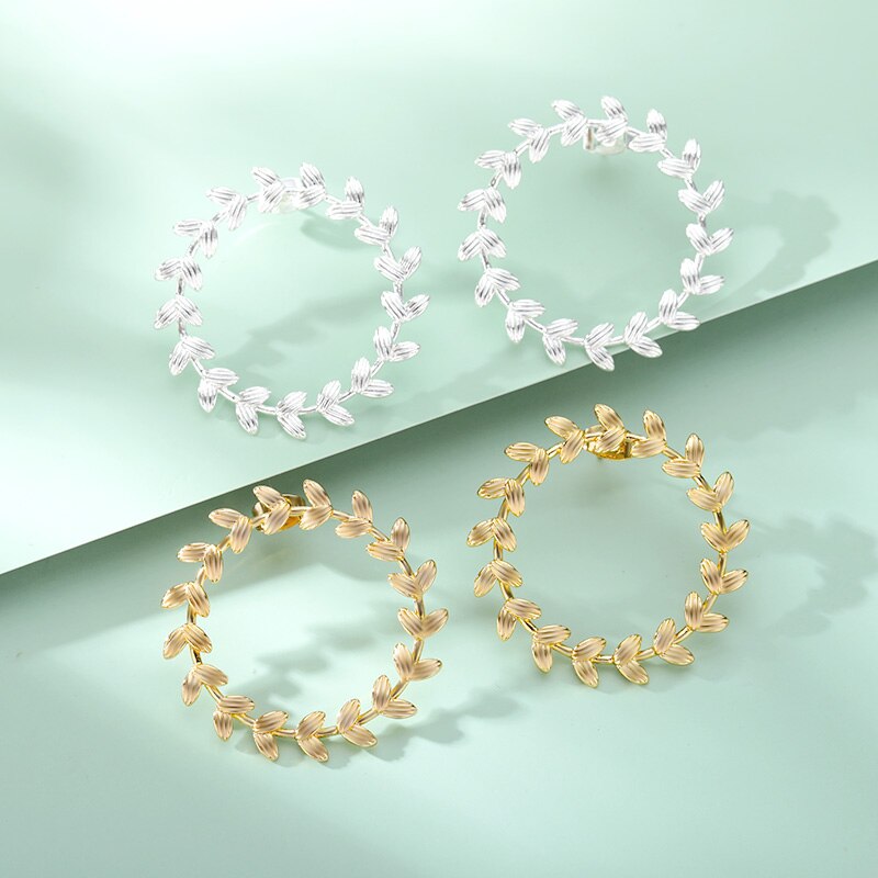 Korean Leaf Hoop Earrings For Women Minimalist Stainless Steel Earrings 2023 Trend Aesthetic Couple Jewelry Gift bijoux femme